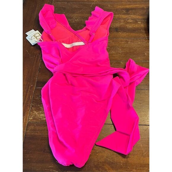 Rebecca Virtue Women's Kelly Ruffle One Piece Swimsuit, Plunge - Picture 4 of 6